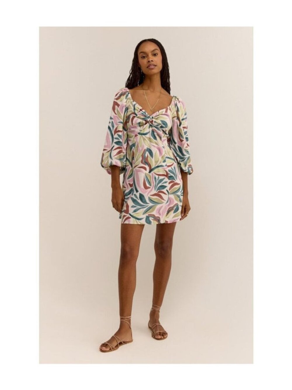 Z Supply Mirani Safari Mini Dress With Floral Print Puff Sleeves & Lightweight L
